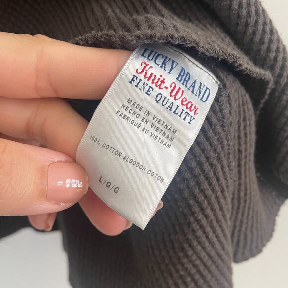 Lucky Brand Thermal Shirt Men L Brown Waffle Knit Stretch Moto Rooted Rock Roll - Picture 5 of 8